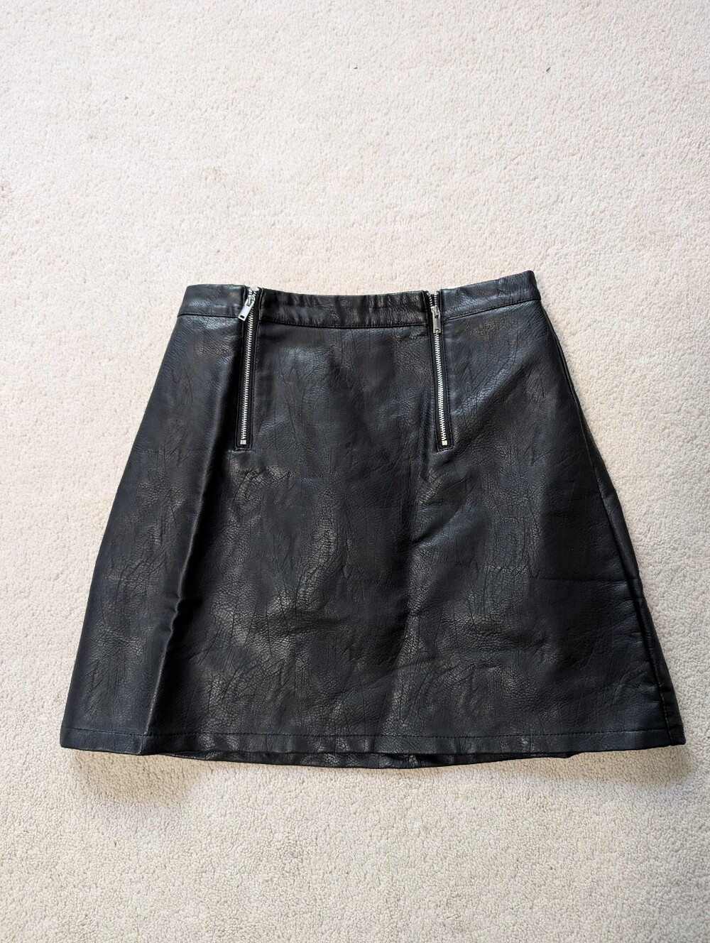 Zara Black Distresed Faux Leather Skirt with Front Zippers